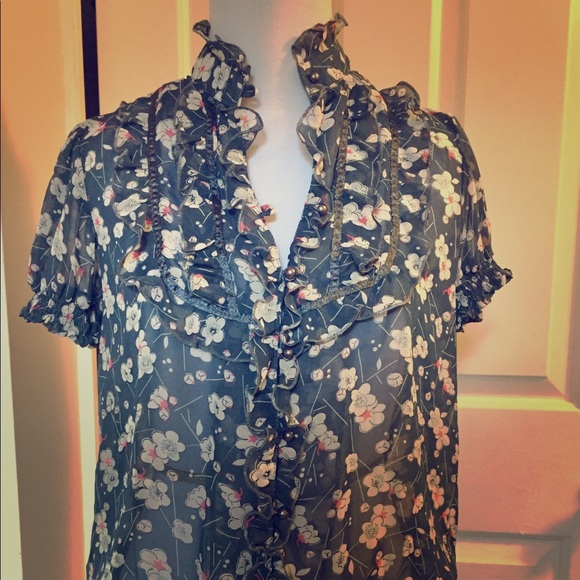 Urban Outfitters Kimchi & Blue Grey Sheer Floral Blouse (S) - Picture 2 of 3